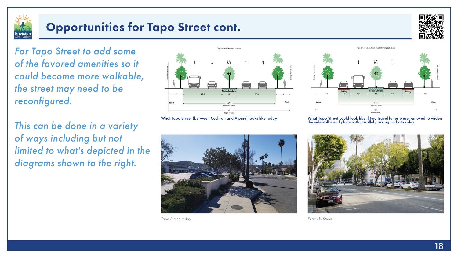 Sample conceptual streetscape designs for a pedestrian-oriented corridor