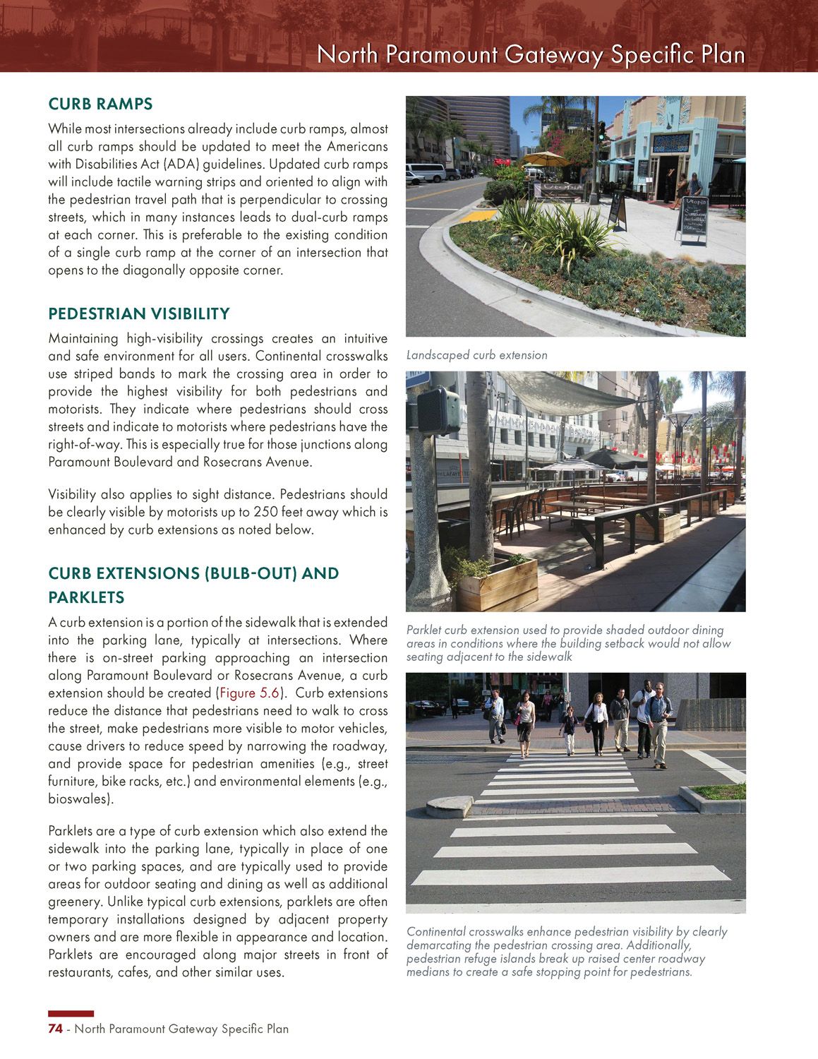 Recommended street amenities and precedent imagery